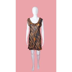 1990s BETSEY JOHNSON Semi Sheer Butterfly Dress W/Keyhole & Ruffles. S-M. AS IS